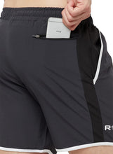Load image into Gallery viewer, Romano nx Men's Dark Grey 7 inch Dry Fit Sports Running Reflective Shorts with 2 Side Pockets and Zipper Back Pocket romanonx.com