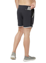 Load image into Gallery viewer, Romano nx Men's Dark Grey 7 inch Dry Fit Sports Running Reflective Shorts with 2 Side Pockets and Zipper Back Pocket romanonx.com