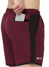 Load image into Gallery viewer, Romano nx Men's Maroon 7 inch Dry Fit Sports Running Reflective Shorts with 2 Side Pockets and Zipper Back Pocket romanonx.com