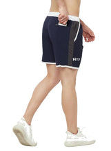 Load image into Gallery viewer, Romano nx Men's Navy Blue 7 inch Dry Fit Sports Running Reflective Shorts with 2 Side Pockets and Zipper Back Pocket romanonx.com
