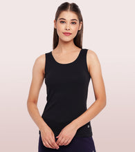 Load image into Gallery viewer, Enamor Sleeveless Scoop Neck Regular Length Tank Top For Women - Relaxed Fit, Soft and Breathable Cotton - E025 (Black)
