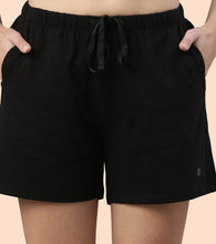 Load image into Gallery viewer, Enamor Drawstring Mid Thigh Length Mid Rise Basic Shorts - Relaxed Fit, Super Soft Cotton - E062 (Jet Black)
