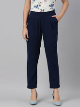Load image into Gallery viewer, Go Colors Navy Woven Cotton Stretch Formal Trouser
