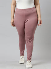 Load image into Gallery viewer, Go Colors Dusty Voilet Cotton Stretch Side Stripes Active Leggings
