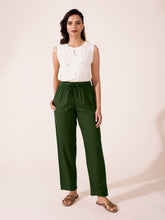 Load image into Gallery viewer, Go Colors Dark Olive Woven Viscose Casual Pants
