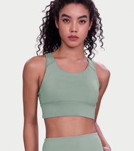 Load image into Gallery viewer, Enamor Wide Straps Seamed T-back Basic Workout Sports Bra - Quick Dry, Antimicrobial, Removable Padding, Non-Wired, Full Coverage - A202 (Sage Green)
