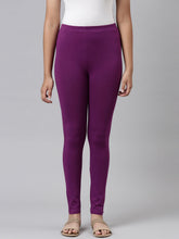 Load image into Gallery viewer, Go Colors Medium Purple Cotton Stretch  Ankle Length Leggings
