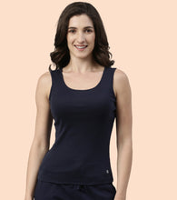 Load image into Gallery viewer, Enamor Sleeveless Scoop Neck Regular Length Tank Top For Women - Relaxed Fit, Soft and Breathable Cotton - E025 (Navy)

