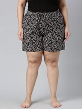 Load image into Gallery viewer, Go Colors Black Cotton Knit Printed Lounge Shorts
