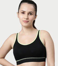 Load image into Gallery viewer, Enamor Innovations Antimicrobial, Side Shaper, Women's Cotton Medium Impact Sports Bra -  Fixed cup, Non-Padded, Wirefree, High Coverage - SB28 (Black)
