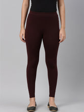 Load image into Gallery viewer, Go Colors Dark Wine Cotton Stretch Ankle Length Leggings
