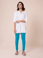 Load image into Gallery viewer, Go Colors Peacock Blue Cotton Stretch Churidar
