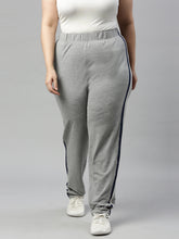 Load image into Gallery viewer, Go Colors Grey Melanges Cotton Stretch Side Stripes Track Pant
