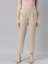 Load image into Gallery viewer, Go Colors Beige Woven Cotton Stretch Formal Trouser
