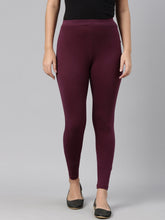 Load image into Gallery viewer, Go Colors Dark Purple Cotton Stretch Ankle Length Leggings

