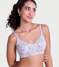 Load image into Gallery viewer, Enamor Full Support Modal T-Shirt Bra - Padded, Non-Wired, Full Coverage - A177 (Lilac Garden Print)
