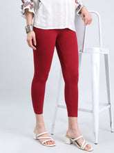 Load image into Gallery viewer, Go Colors Bright Red Cotton Stretch Cropped Leggings
