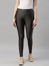 Load image into Gallery viewer, Go Colors Silver Grey Nylon Stretch Shimmer Leggings
