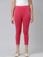 Load image into Gallery viewer, Go Colors Coral Cotton Stretch  Cropped Leggings
