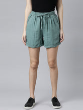 Load image into Gallery viewer, Go Colors Ocean Green Linen Shorts
