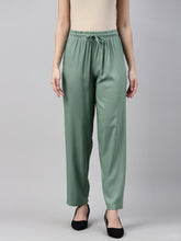 Load image into Gallery viewer, Go Colors Leaf Green Woven Viscose Casual Pants
