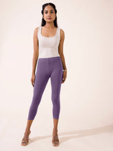 Load image into Gallery viewer, Go Colors Dusty Purple Cotton Stretch Cropped Leggings
