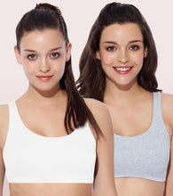 Load image into Gallery viewer, Enamor Low Impact Women's Cotton Everyday Sports Bra - All Day Comfort, Non Padded, Wirefree, High Coverage - SB06 (White/Grey)
