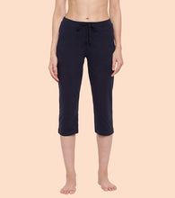 Load image into Gallery viewer, Enamor Mid Rise Capri length Drawstring Closure Lounge Capri for Women - Slim Fit, Soft and Breathable Stretch Cotton - E018 (Navy)
