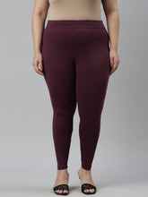 Load image into Gallery viewer, Go Colors Dark Purple Cotton Stretch Cropped Leggings
