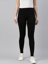Load image into Gallery viewer, Go Colors Black Cotton Stretch Side Stripes Active Leggings
