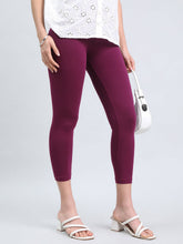 Load image into Gallery viewer, Go Colors Plum Cotton Stretch Cropped Leggings
