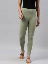 Load image into Gallery viewer, Go Colors Dusty Green Cotton Stretch Ankle Length Leggings
