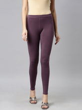 Load image into Gallery viewer, Go Colors Purple Cotton Stretch Ankle Length Leggings
