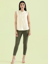 Load image into Gallery viewer, Go Colors Olive Green Cotton Stretch Cropped Leggings
