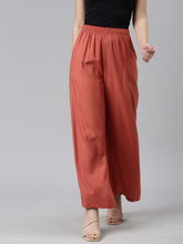 Load image into Gallery viewer, Go Colors Rust Woven Viscose Basic Palazzo
