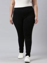 Load image into Gallery viewer, Go Colors Black Cotton Stretch Side Stripes Active Leggings
