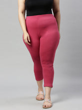 Load image into Gallery viewer, Go Colors Medium Pink Cotton Stretch Cropped Leggings

