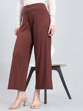 Load image into Gallery viewer, Go Colors Brown Drop Needle Fabric Rib Palazzo
