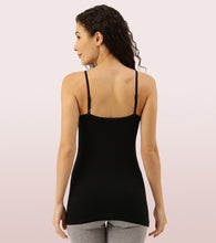 Load image into Gallery viewer, Enamor Sleeveless Scoop Neck Regular Length Camisole For Women - Slim Fit, Soft Stretch Cotton - E003 (Black)
