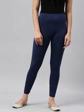 Load image into Gallery viewer, Go Colors Light Navy Cotton Stretch Ankle Length Leggings
