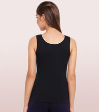 Load image into Gallery viewer, Enamor Sleeveless Scoop Neck Regular Length Tank Top For Women - Relaxed Fit, Soft and Breathable Cotton - E025 (Black)
