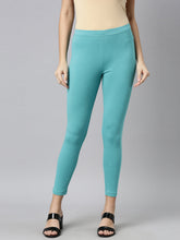 Load image into Gallery viewer, Go Colors Dark Mint Cotton Stretch Cropped Leggings
