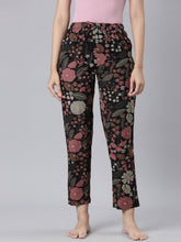Load image into Gallery viewer, Go Colors Black Woven Viscose Printed Lounge Pants
