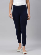 Load image into Gallery viewer, Go Colors Navy Cotton Stretch Ankle Length Leggings
