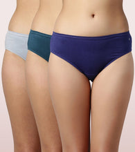 Load image into Gallery viewer, Enamor CH03 Chic Cotton, All Day Comfort, Mid Waist Hipster Panty for Women - Naturally Breathable, Antimicrobial with Stain release, Inner Elastic, Full Coverage -  Pack of 3 (Multicolorsolid)
