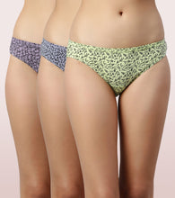 Load image into Gallery viewer, Enamor CB03 Chic Cotton, All Day Comfort, Low Waist Bikini Panty for Women - Naturally Breathable, Antimicrobial with Stain release, Inner Elastic, Regular Coverage -  Pack of 3 (Multicolorprint)
