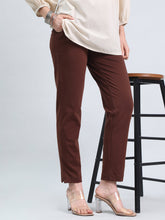 Load image into Gallery viewer, Go Colors Dark Brown Cotton Stretch Kurti Pants
