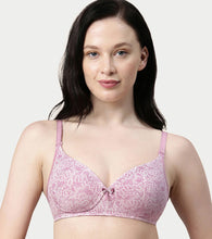 Load image into Gallery viewer, Enamor Women's Perfect Plunge Lift T-Shirt Bra - Detachable Straps, Lightly Padded, Wirefree, Medium Coverage - F023 (Pink Wild Lace Print)
