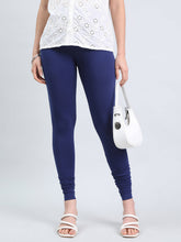 Load image into Gallery viewer, Go Colors Ink Blue Cotton Stretch Ankle Length Leggings
