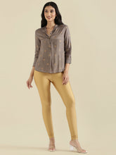 Load image into Gallery viewer, Go Colors Bright Gold Nylon Stretch Shimmer Leggings
